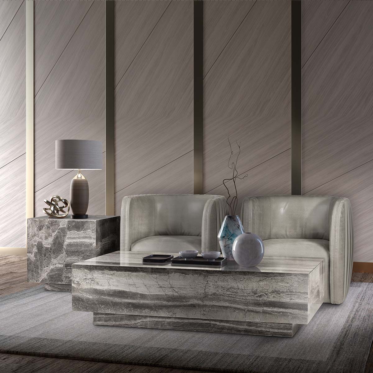 Box stone coffee table set Stone International