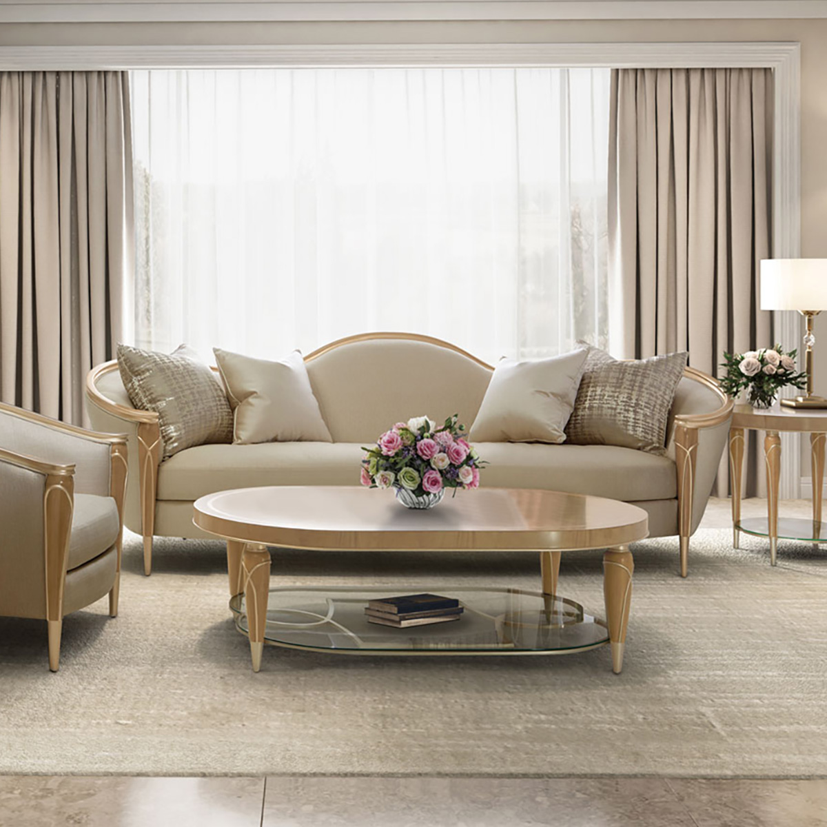 Villa Cherie Caramel Sofa- Michael Amini