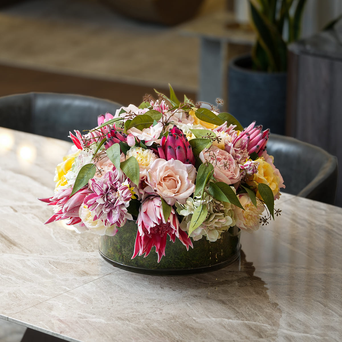 Rose & peony faux moss garden