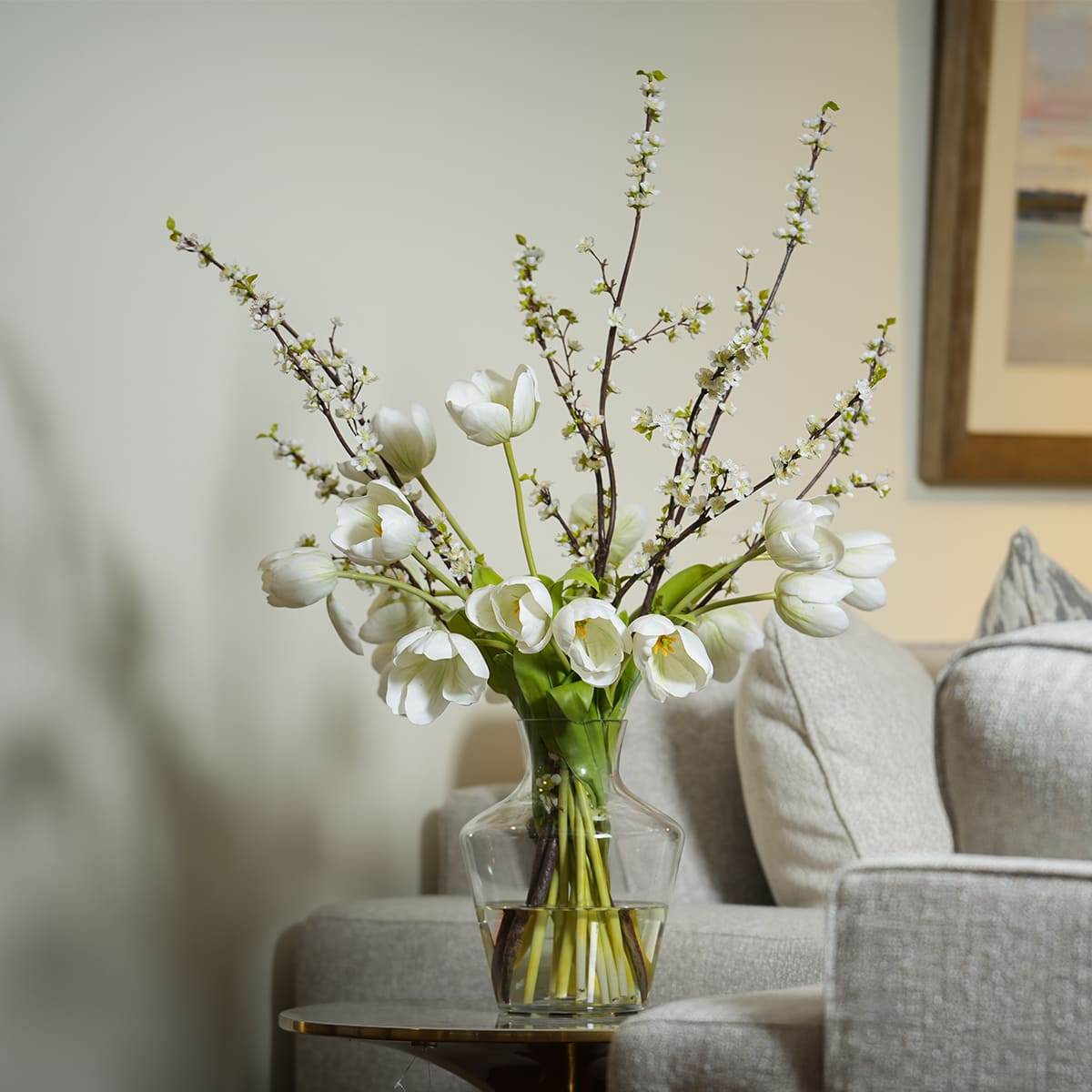 Tulip & plum blossom faux watergarden