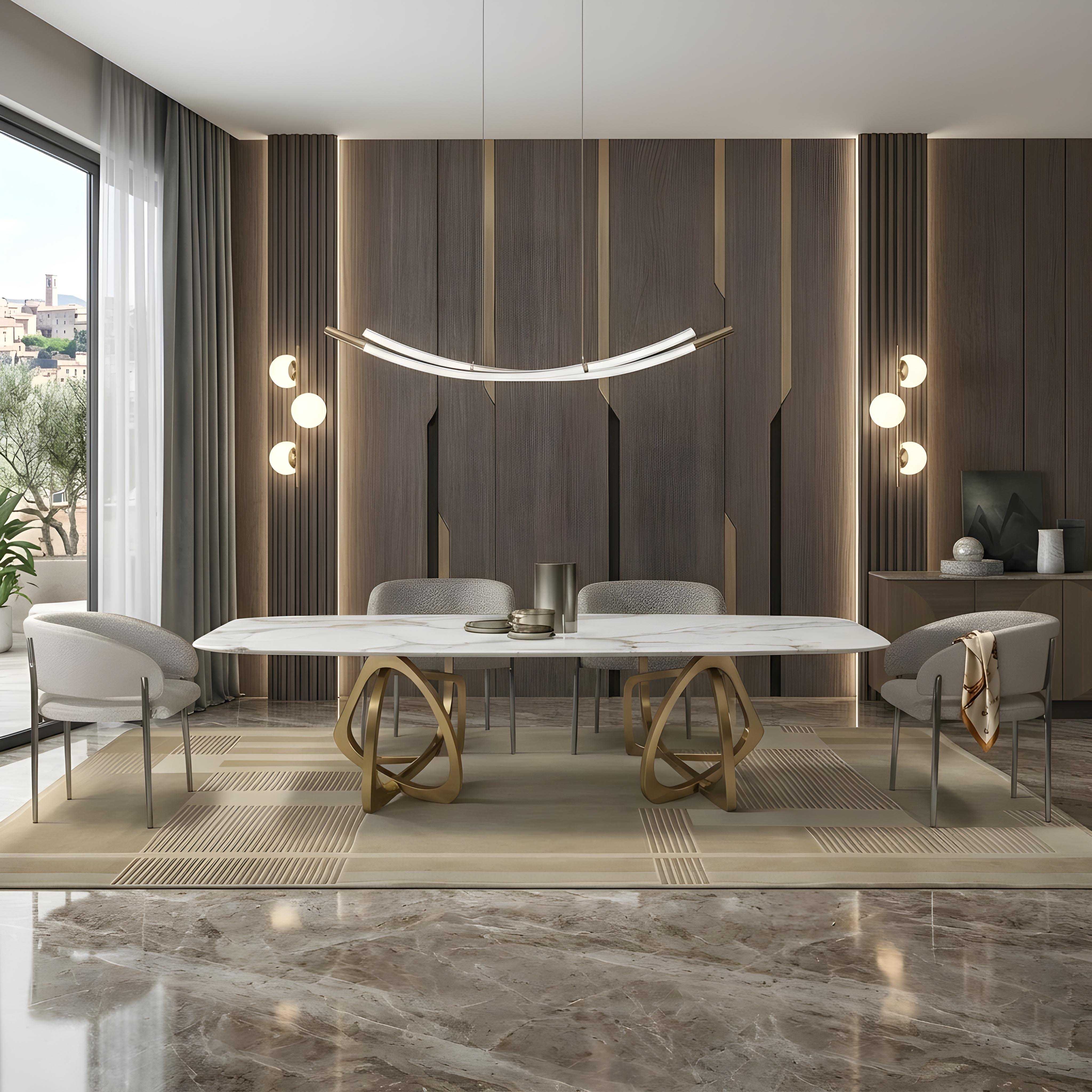 Tangle satin brass dining table- Stone International