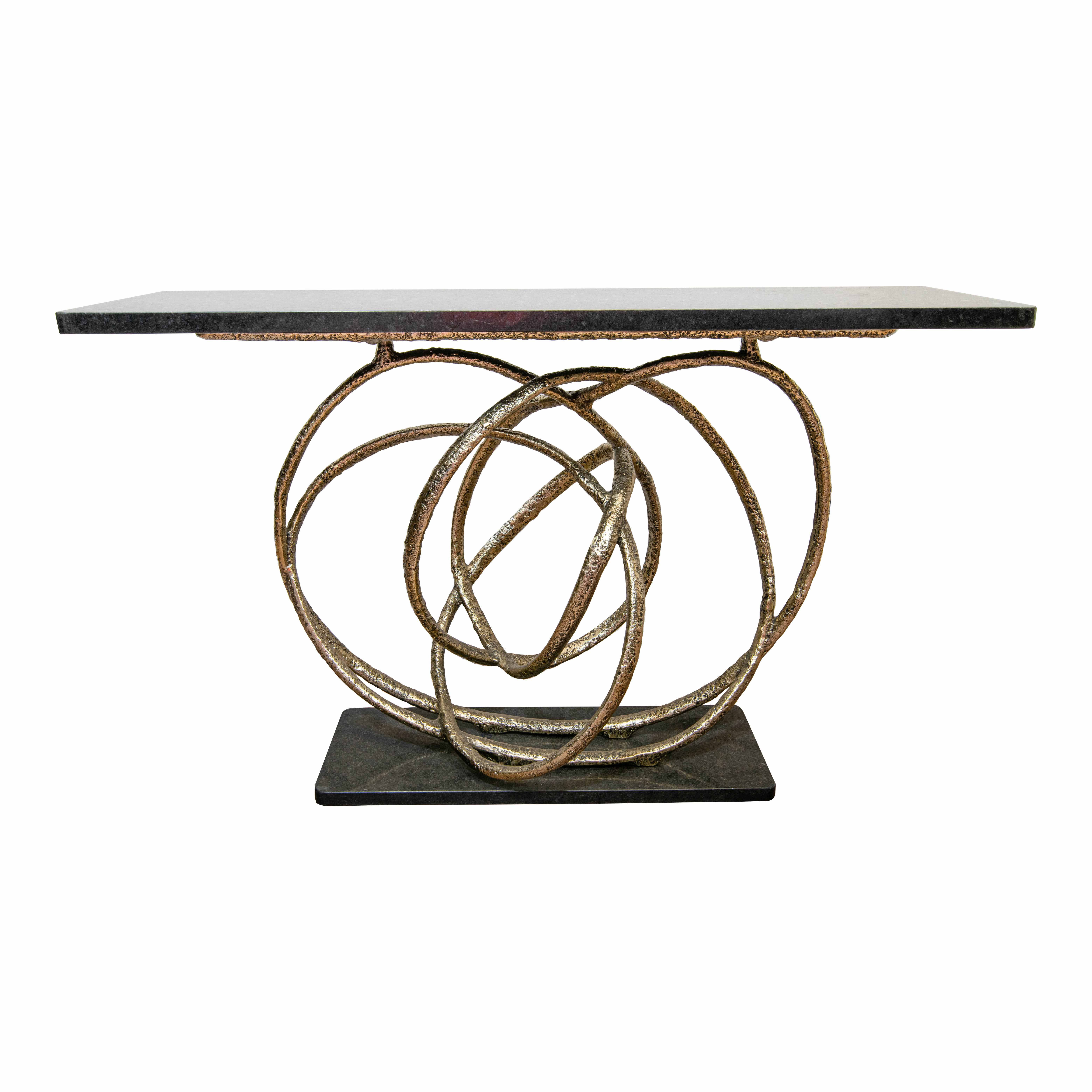 Orla brass and black granite console