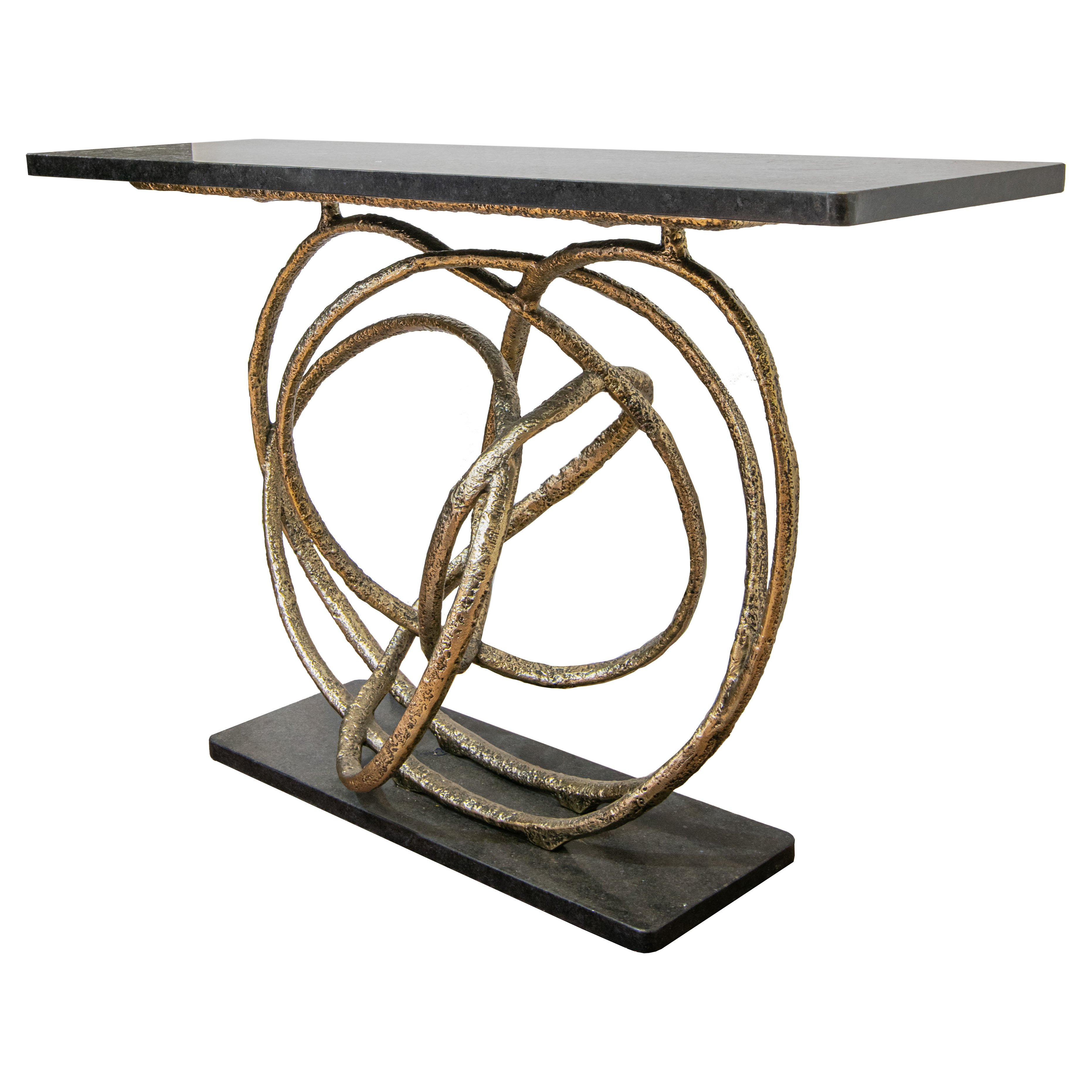 Orla brass and black granite console