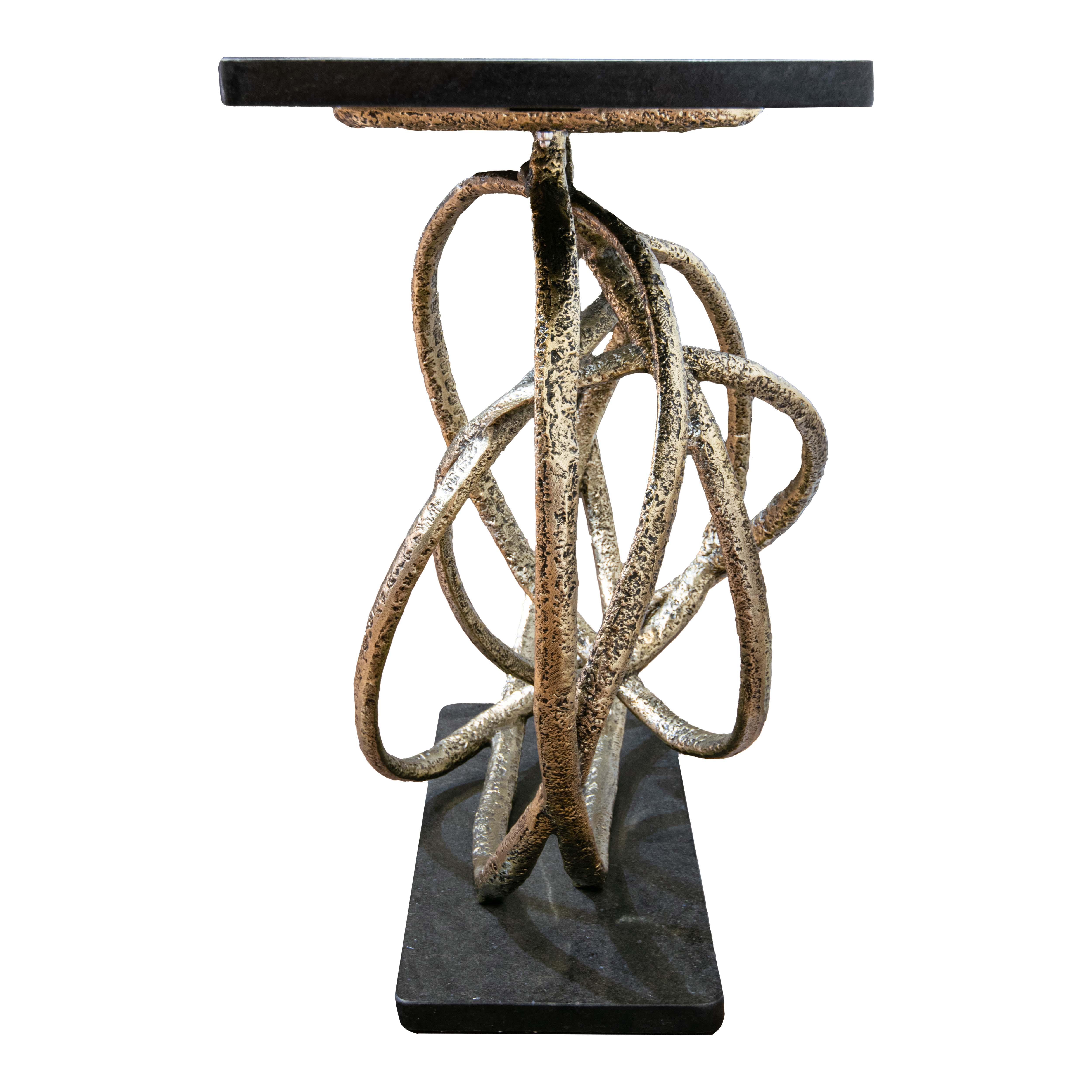 Orla brass and black granite console