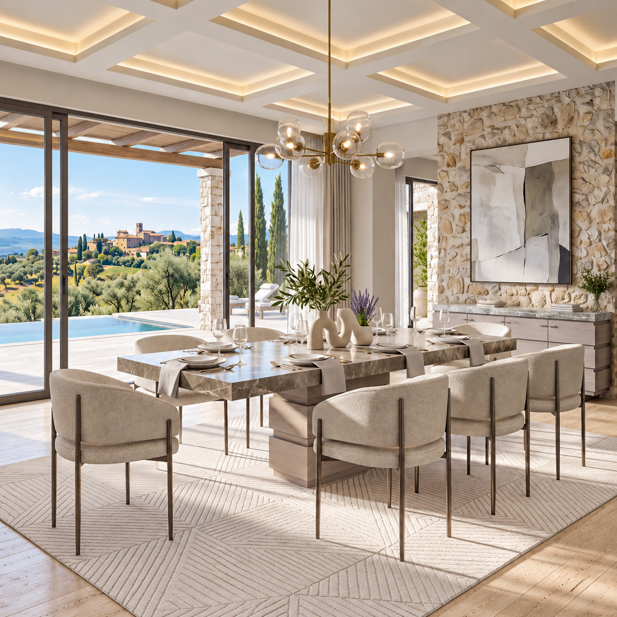 Goya dining table set- Stone International